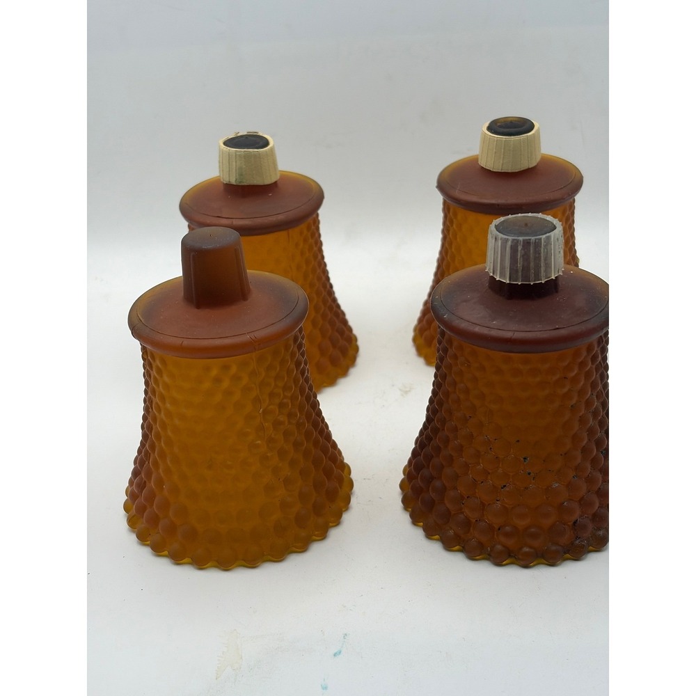 Vintage Satin Amber Cadmium Hobnail Glass Peg Candle VotiveSet of 4 UV‎ Glow 2nd - Picture 4 of 8